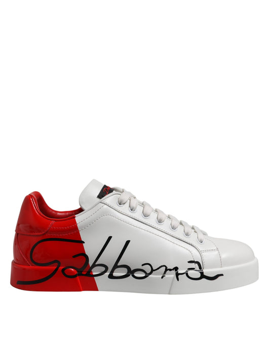 Dolce & Gabbana Weiß Rot Logo Low Top Leder Turnschuhe Schuhe