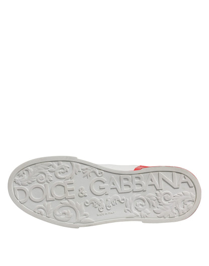Dolce & Gabbana Weiß Rot Logo Low Top Leder Turnschuhe Schuhe