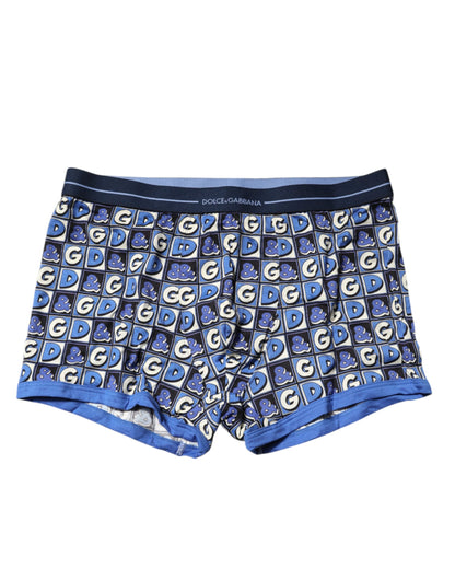 Dolce & Gabbana Blaue Baumwolle Logo-Druck Regular Boxer-Unterwäsche