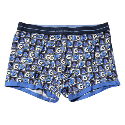 Dolce & Gabbana Blaue Baumwolle Logo-Druck Regular Boxer-Unterwäsche