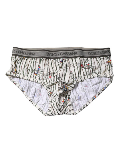 Dolce & Gabbana Elfenbeinfarbener Vogel-Druck Baumwolle Regular Slip Unterwäsche