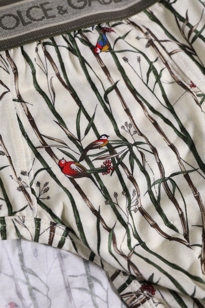 Dolce & Gabbana Elfenbeinfarbener Vogel-Druck Baumwolle Regular Slip Unterwäsche