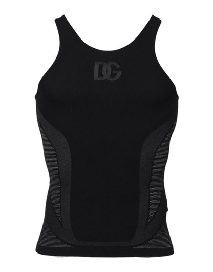 Dolce & Gabbana Schwarzes ärmelloses Nylon Unterwäsche Tank-T-Shirt