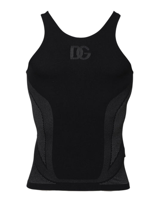 Dolce & Gabbana Schwarzes ärmelloses Nylon Unterwäsche Tank-T-Shirt