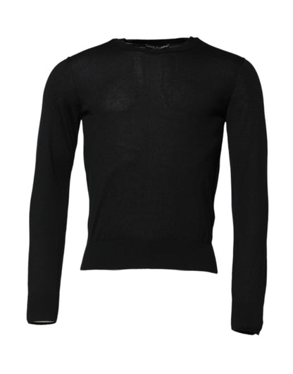 Dolce & Gabbana Schwarzes Kaschmir-T-Shirt mit Rundhalsausschnitt und langen Ärmeln