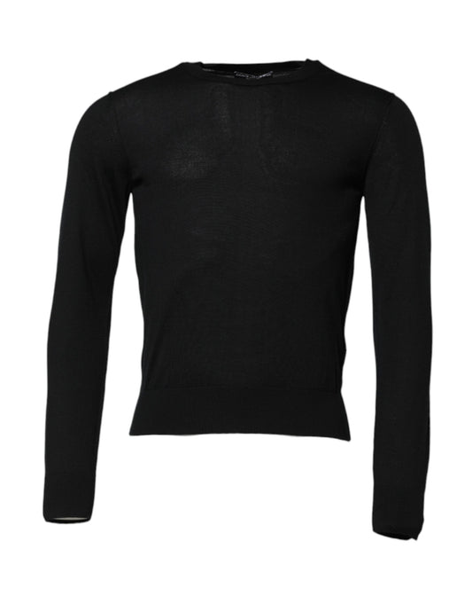 Dolce & Gabbana Schwarzes Kaschmir-T-Shirt mit Rundhalsausschnitt und langen Ärmeln