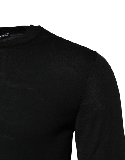 Dolce & Gabbana Schwarzes Kaschmir-T-Shirt mit Rundhalsausschnitt und langen Ärmeln