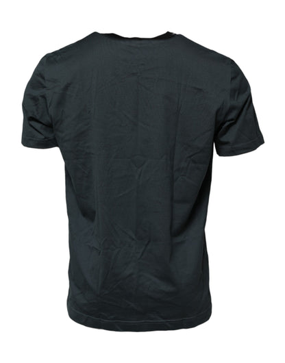 Dolce & Gabbana Schwarzes T-Shirt mit bedruckten kurzen Ärmeln aus Baumwolle
