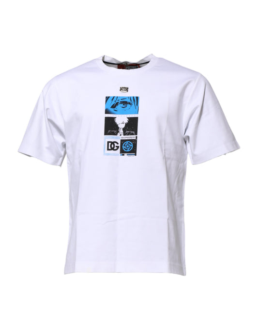 Dolce & Gabbana Weißes T-Shirt mit Rundhalsausschnitt aus Baumwolle und Grafikdruck
