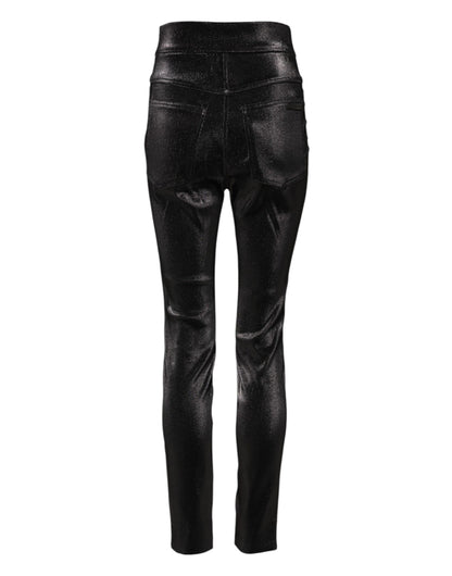 Dolce & Gabbana Schwarze Baumwoll-Stretch-Hose mit silbernem Lurexfaden