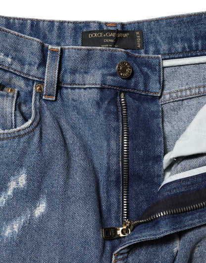 Dolce & Gabbana Blaue zerfledderte Denim-Jeans mit hoher Taille für Frauen