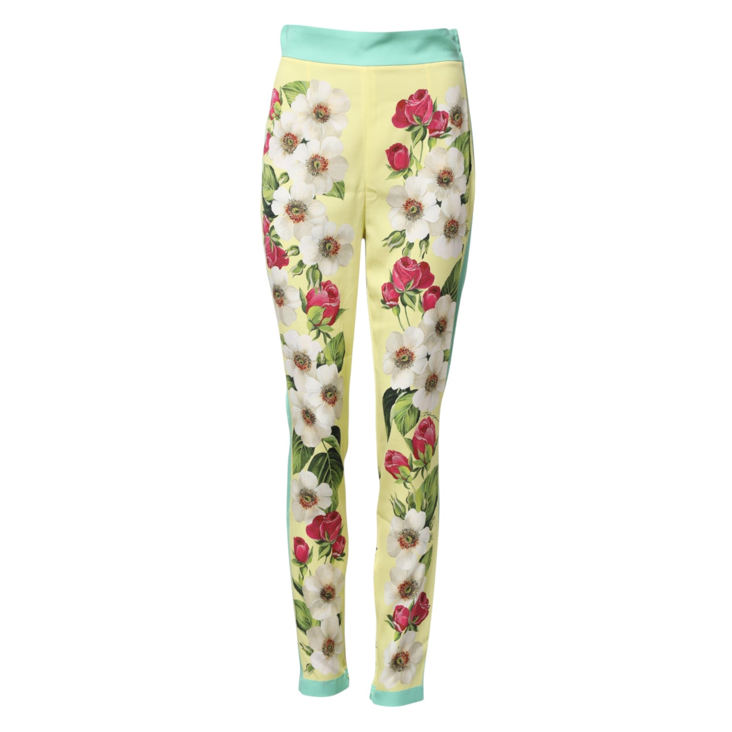 Dolce & Gabbana Gelbe Seidenblumen-Leggings-Hose