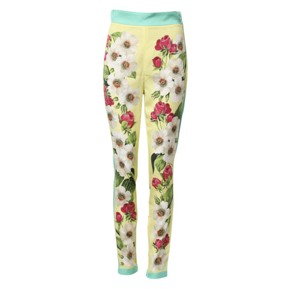 Dolce & Gabbana Gelbe Seidenblumen-Leggings-Hose