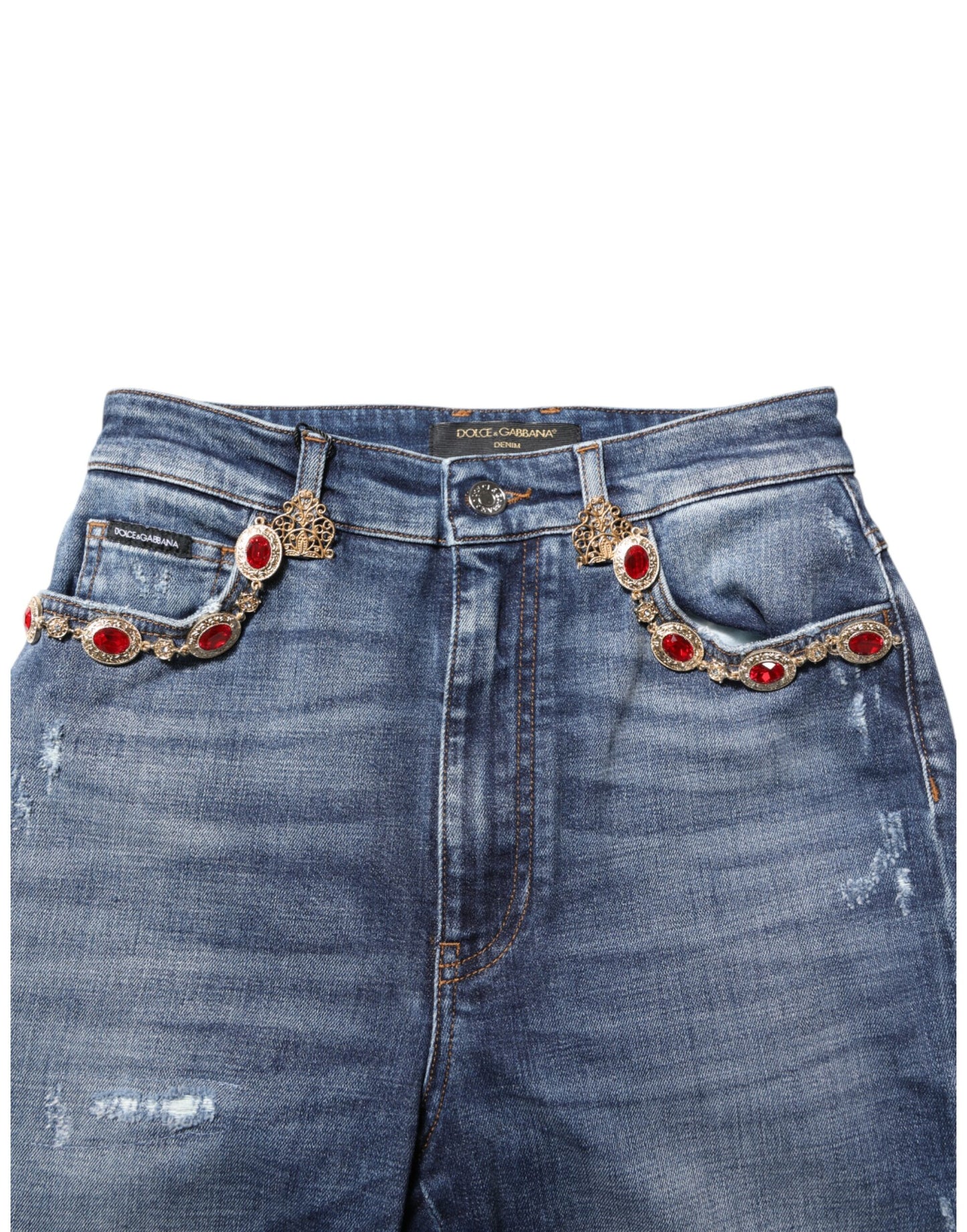 Dolce & Gabbana Blaue Denim-Jeans mit Strasssteinverzierung