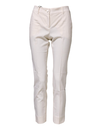 Dolce & Gabbana Weiße konisch zulaufende Hose aus Wolle mit hoher Taille