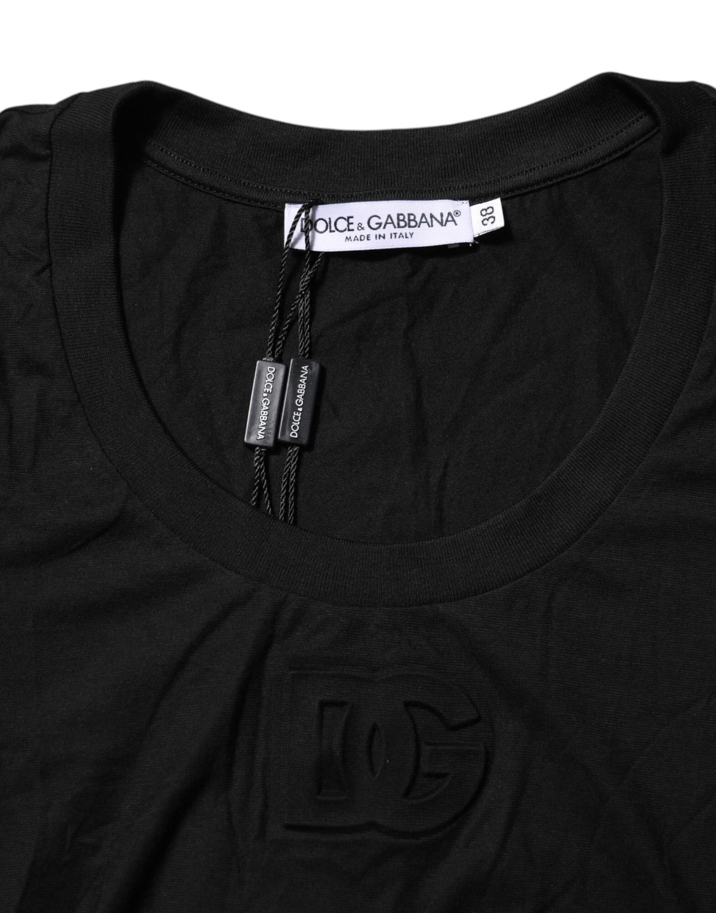 Dolce & Gabbana Schwarzes Baumwoll-T-Shirt mit kurzen Ärmeln und Rundhalsausschnitt