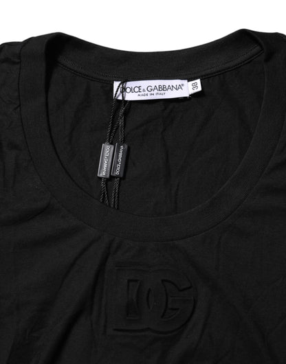 Dolce & Gabbana Schwarzes Baumwoll-T-Shirt mit kurzen Ärmeln und Rundhalsausschnitt