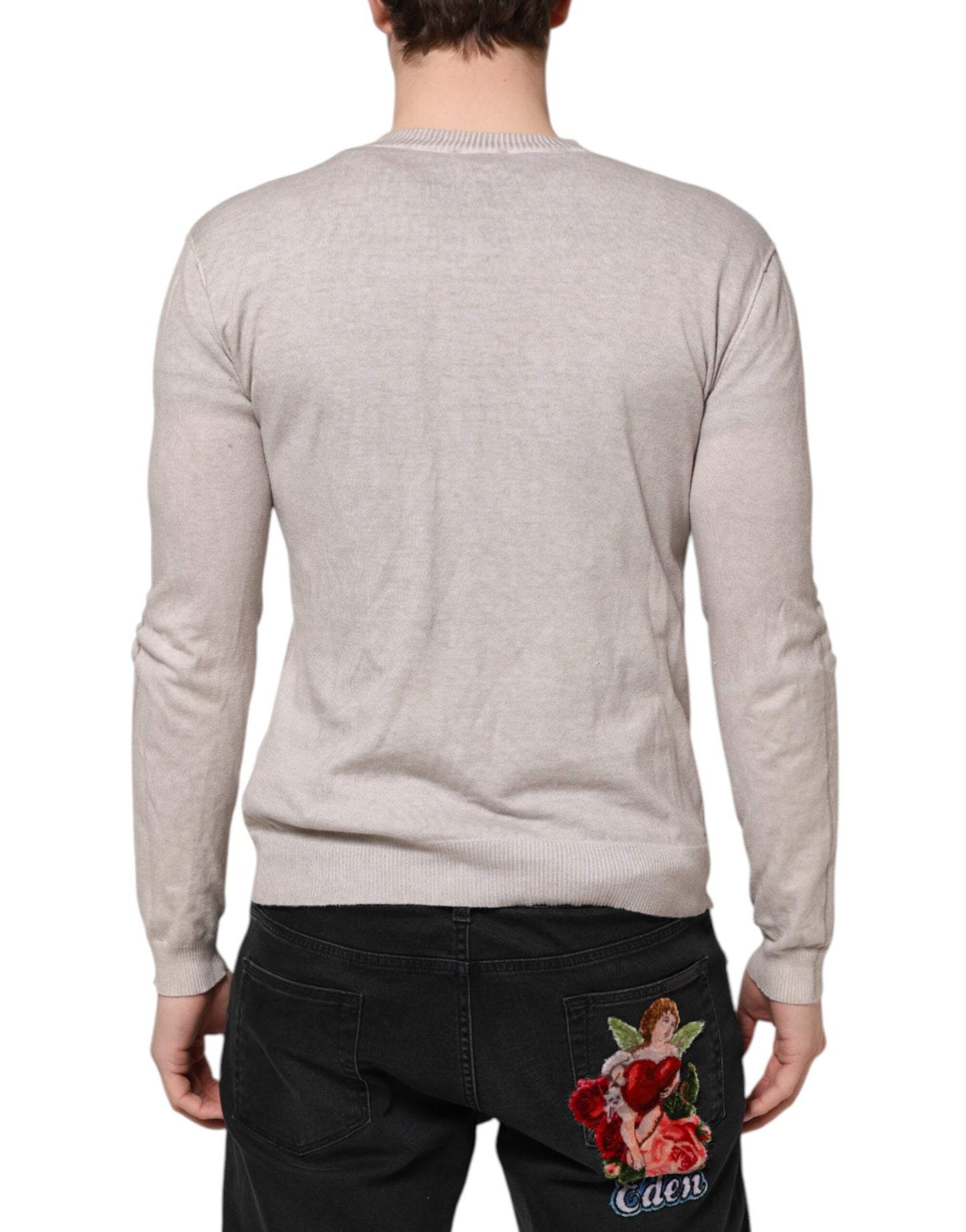 John Galliano Beige Bedrucktes Logo Rundhalsausschnitt Langarm Männer Pullover