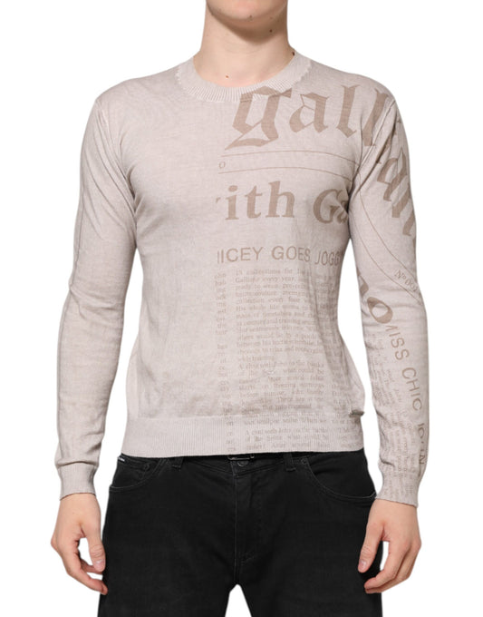 John Galliano Beige Bedrucktes Logo Rundhalsausschnitt Langarm Männer Pullover