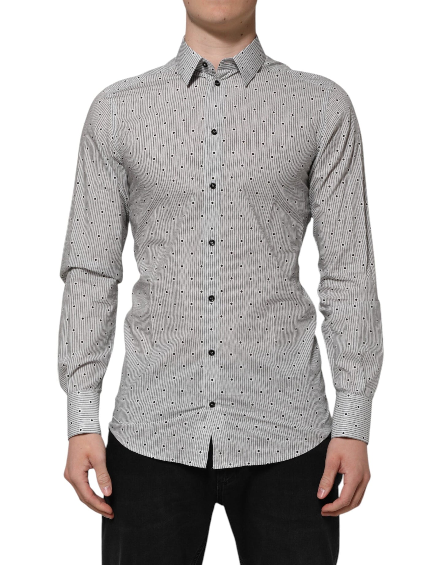 Dolce & Gabbana Grau Gepunktet Semi Fitted GOLD Herren Hemd Formal