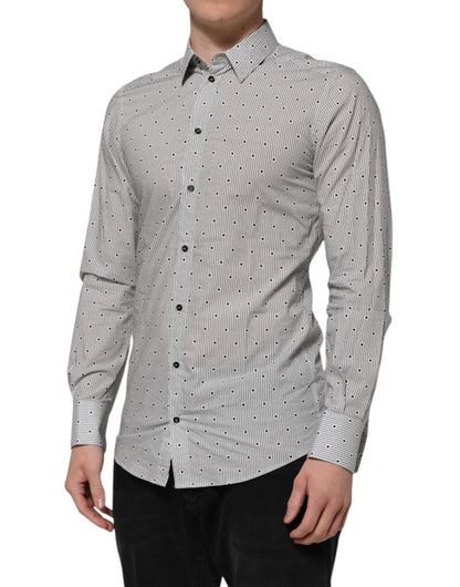 Dolce & Gabbana Grau Gepunktet Semi Fitted GOLD Herren Hemd Formal