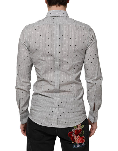 Dolce & Gabbana Grau Gepunktet Semi Fitted GOLD Herren Hemd Formal