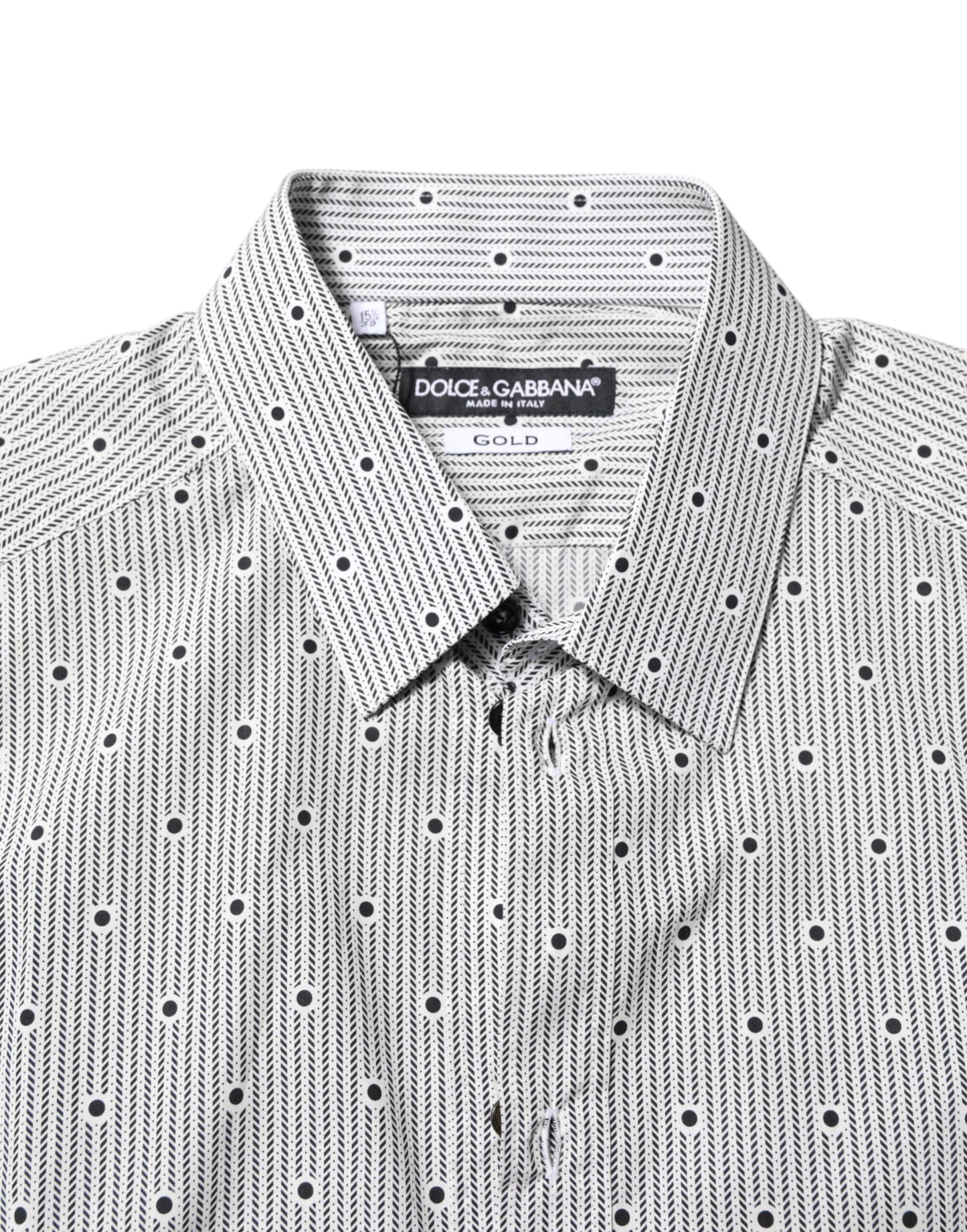 Dolce & Gabbana Grau Gepunktet Semi Fitted GOLD Herren Hemd Formal