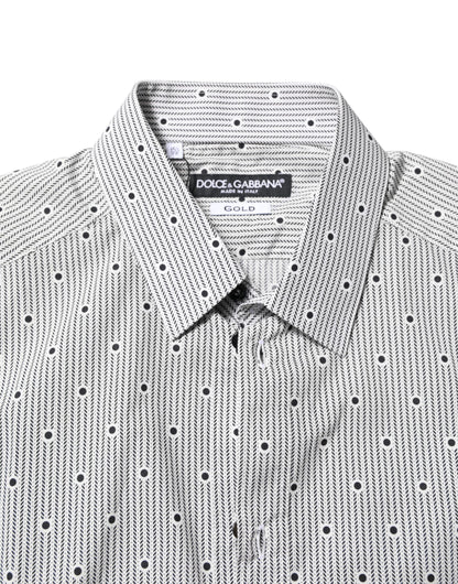 Dolce & Gabbana Grau Gepunktet Semi Fitted GOLD Herren Hemd Formal
