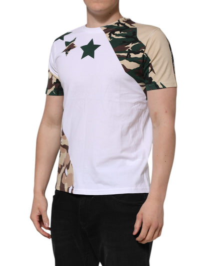 Dolce & Gabbana Weißes Camouflage-Baumwoll-T-Shirt mit Rundhalsausschnitt für Männer