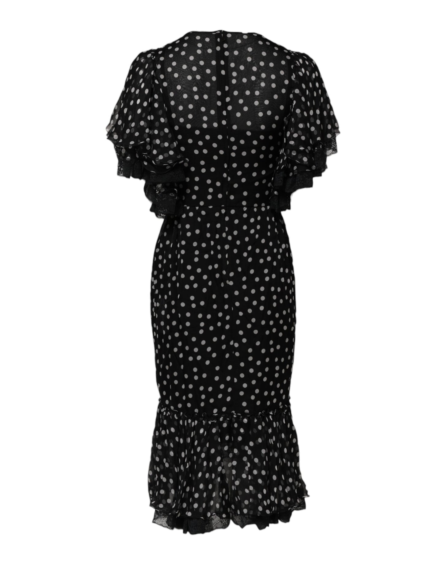 Dolce & Gabbana Schwarz Weiß Spitze Polka Dot Chiffon Kleid