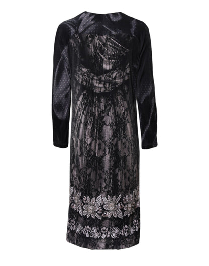 Roberto Cavalli Schwarzes geblümtes Viskose-Midikleid