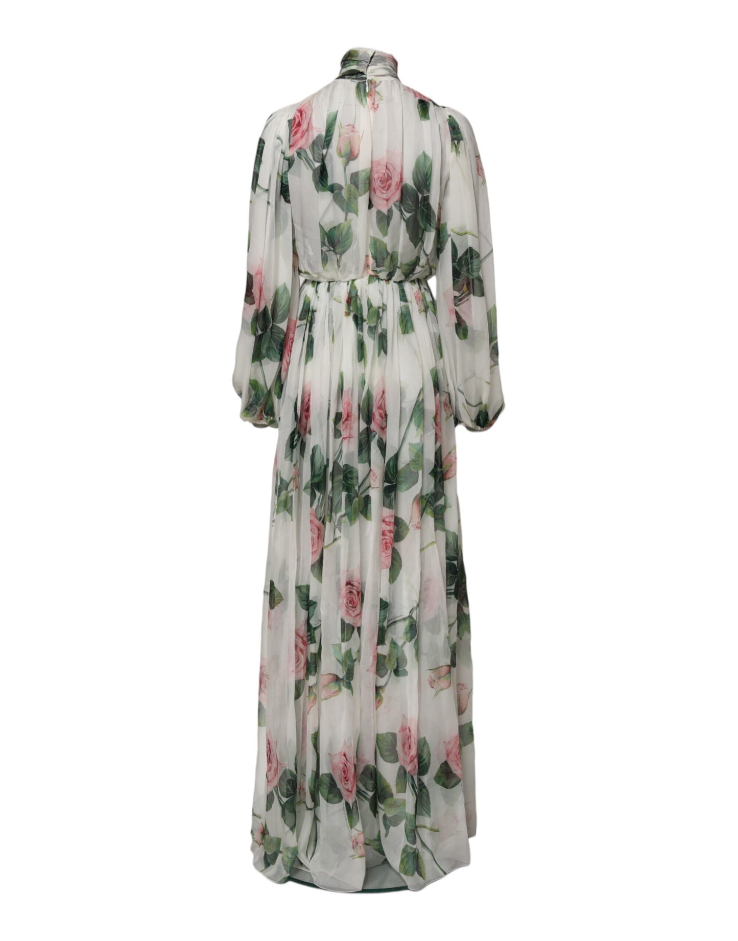 Dolce & Gabbana Weißes geblümtes Rosen Seiden Maxikleid langes Kleid