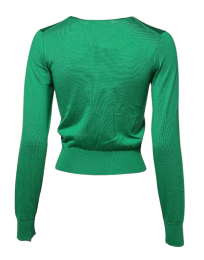 Dolce & Gabbana Grüner Seidenpullover mit Blumendetails