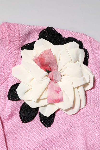 Dolce & Gabbana Rosa Strickjacke mit Blumenverzierung