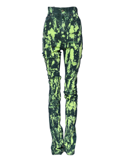 Dolce & Gabbana Grüne Color Splash Denim-Jeans mit hoher Taille