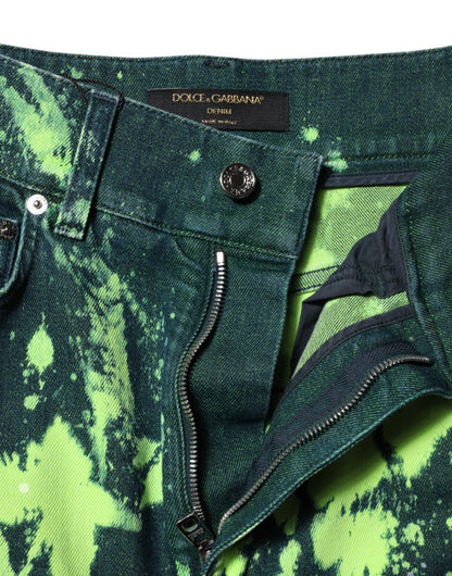 Dolce & Gabbana Grüne Color Splash Denim-Jeans mit hoher Taille