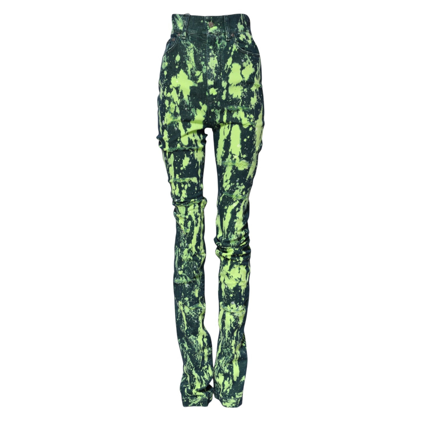 Dolce & Gabbana Grüne Color Splash Denim-Jeans mit hoher Taille