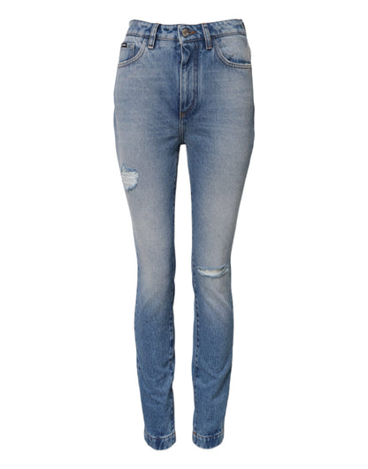 Dolce & Gabbana Blau gewaschene Skinny Denim Jeans mit hoher Taille