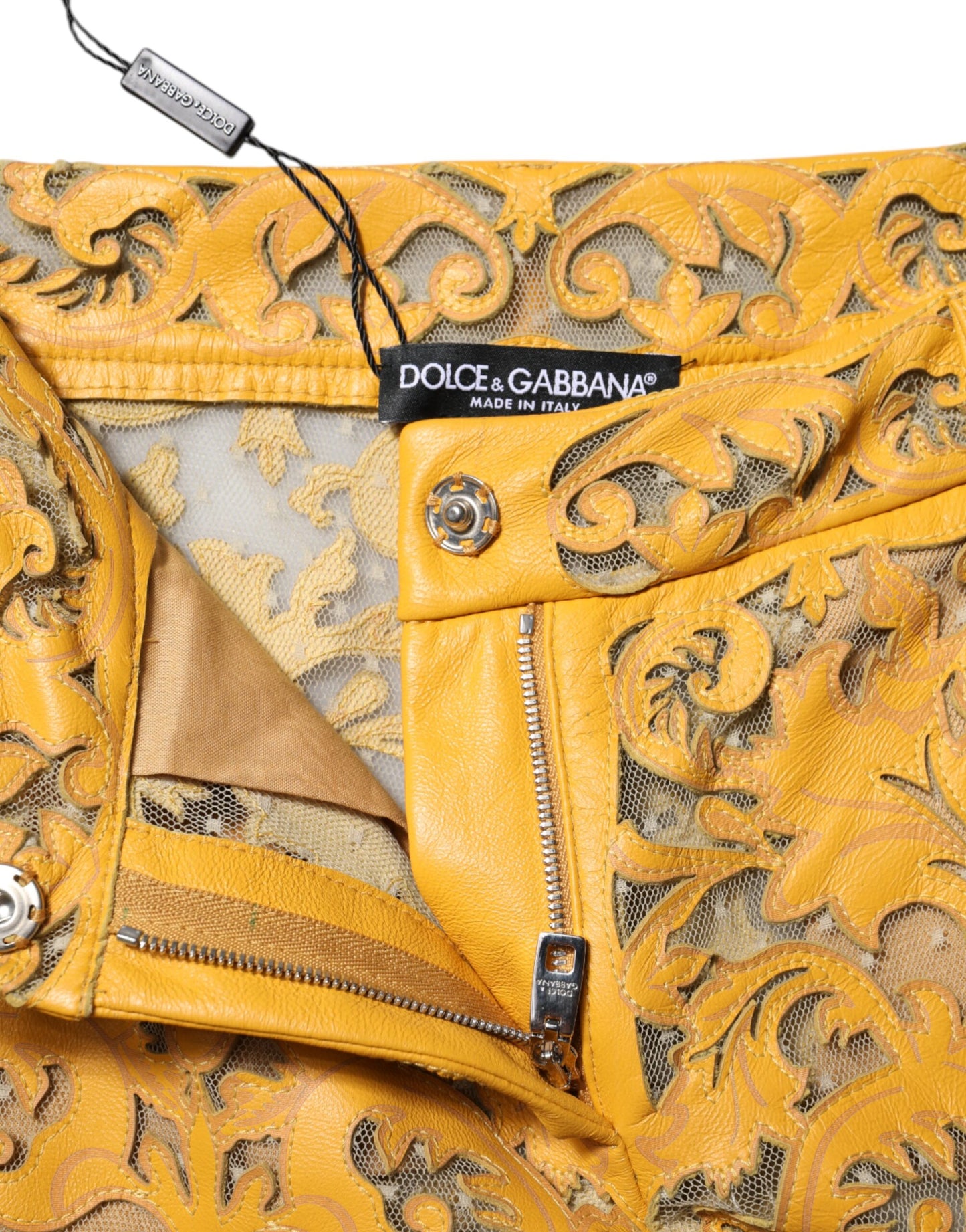 Dolce & Gabbana Gelbe florale Spitzen-Caprihose mit mittlerer Taille