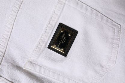 Dolce & Gabbana Weiße Straight Denim Jeans mit hoher Taille aus Baumwolle