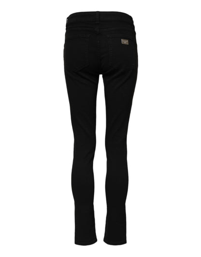 Dolce & Gabbana Schwarze Skinny Denim-Jeans aus Baumwolle mit mittlerer Taille