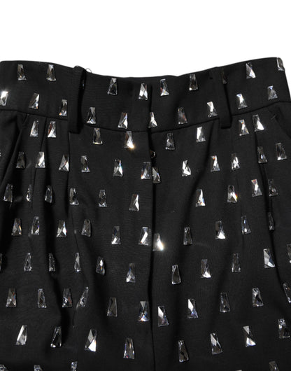 Dolce & Gabbana Schwarze, kristallverzierte Hose mit weitem Bein