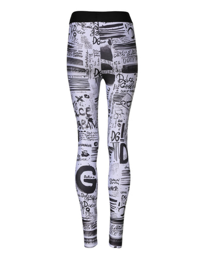 Dolce & Gabbana Weiße Grafik HighWaist Skinny Leggings Hose