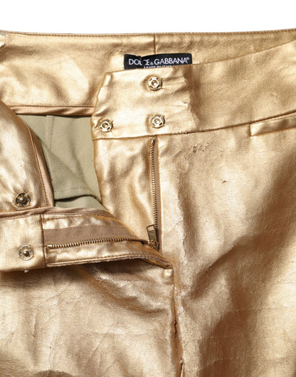 Dolce & Gabbana Metallic Gold Hohe Taille Skinny Hose Hose