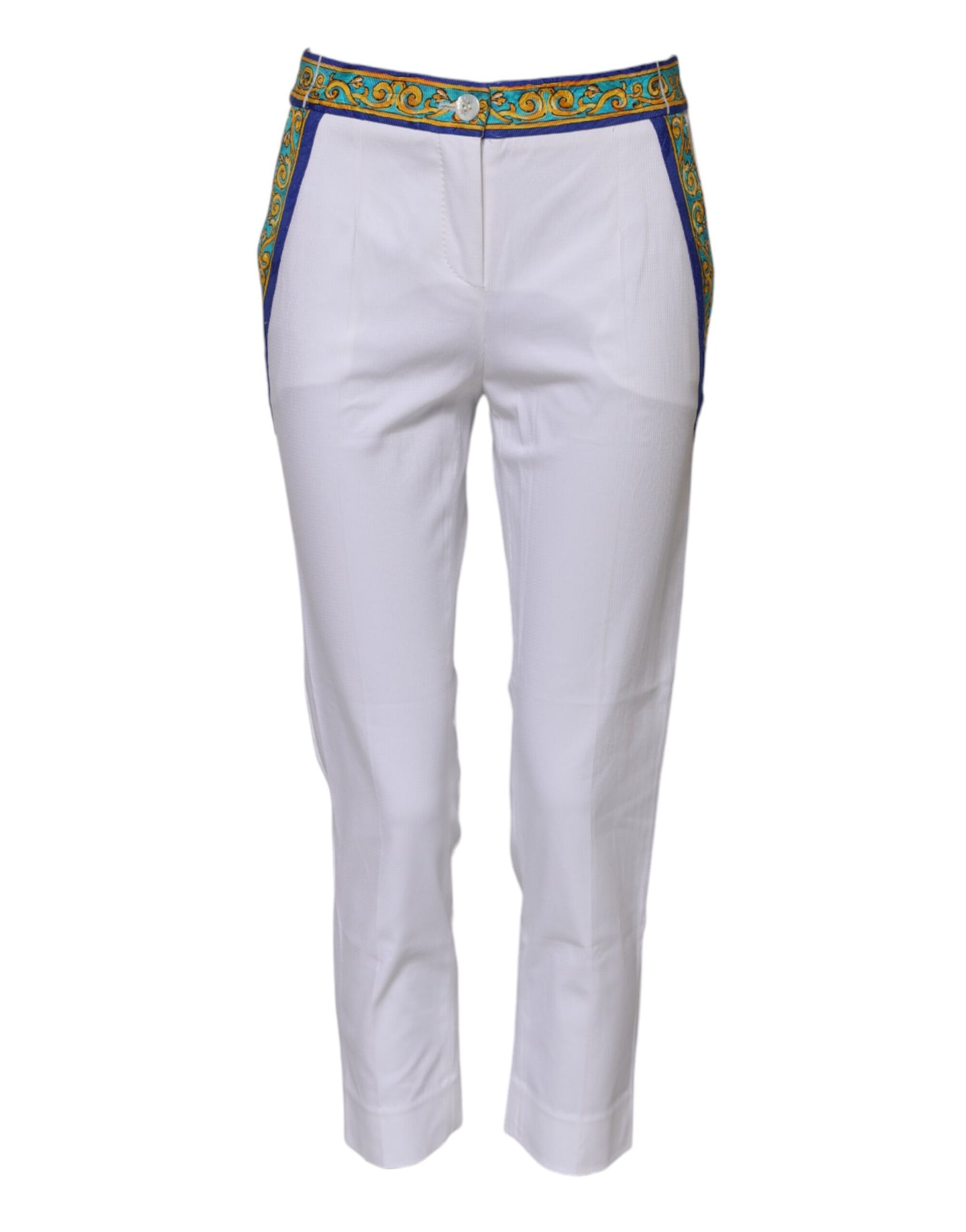 Dolce & Gabbana Weiße konisch zulaufende Hose aus Baumwolle mit mittlerer Taille