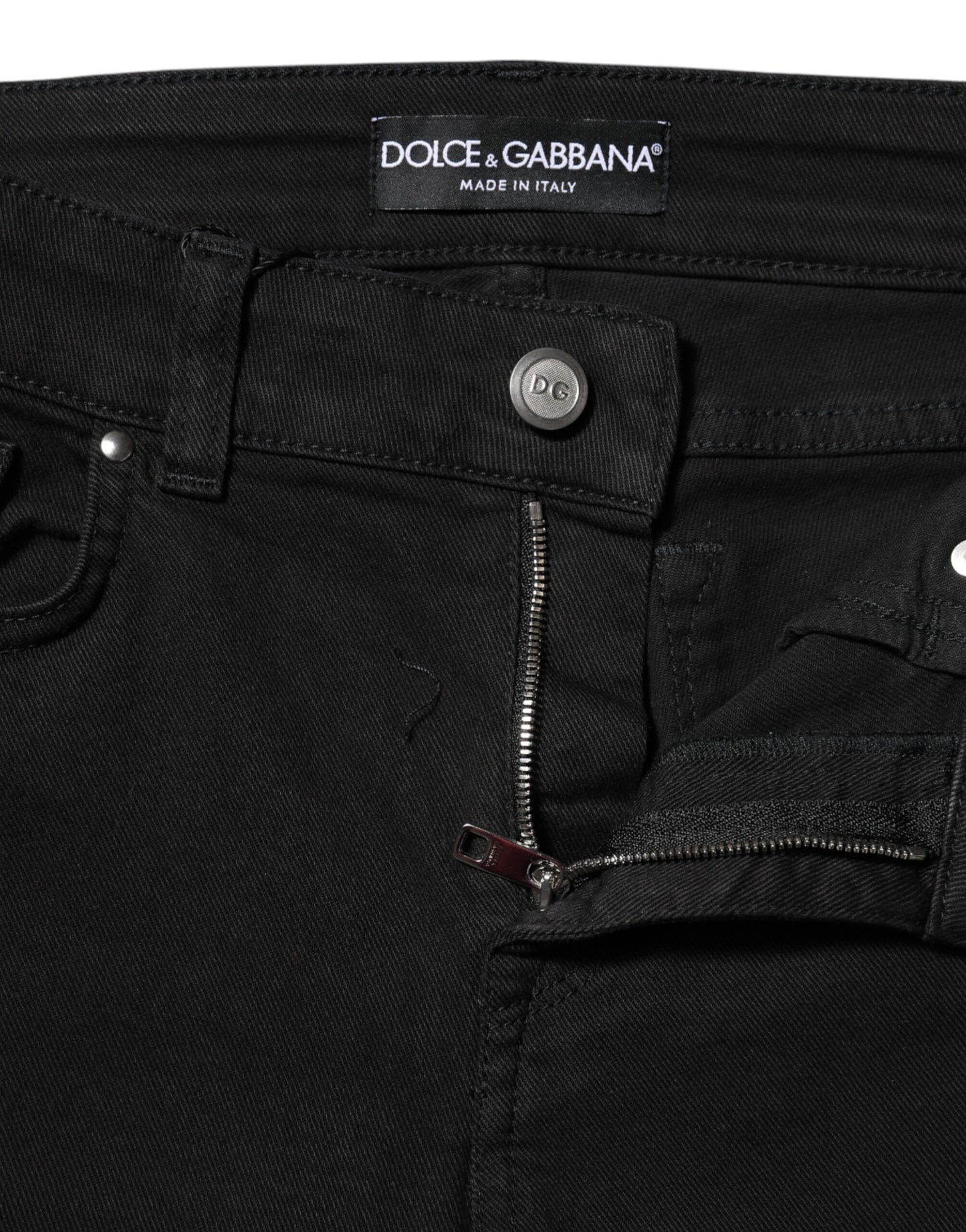 Dolce & Gabbana Schwarze Cotton Logo Skinny MidWaist Denim Jeans