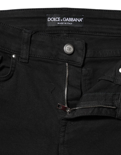 Dolce & Gabbana Schwarze Cotton Logo Skinny MidWaist Denim Jeans