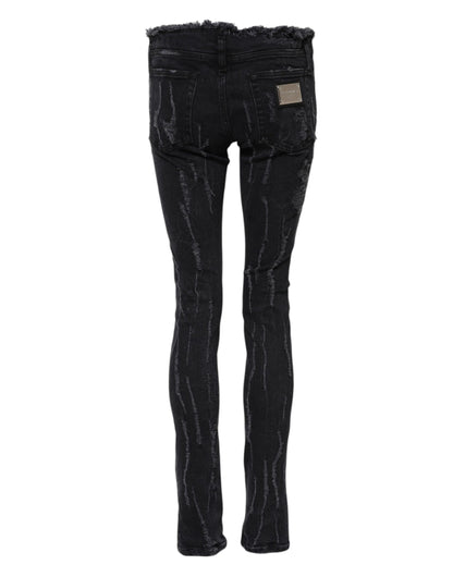 Dolce & Gabbana Schwarze zerfledderte Skinny Denim Jeans aus Baumwolle