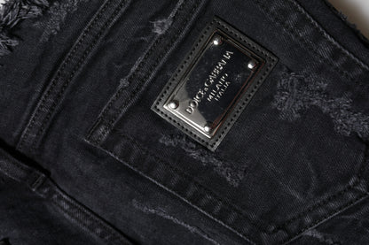 Dolce & Gabbana Schwarze zerfledderte Skinny Denim Jeans aus Baumwolle