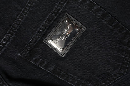 Dolce & Gabbana Schwarze zerfledderte Denim-Jeans mit mittlerer Taille aus Baumwolle